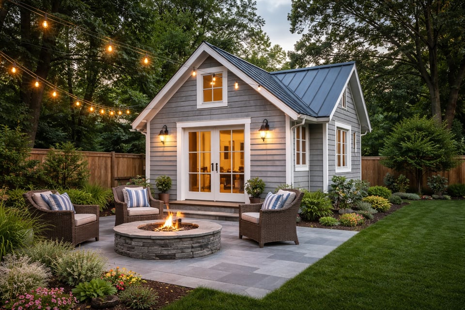 Illustrative detached ADU exterior with outdoor living area